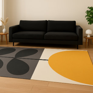 Large Flower, Stem Black, retro style Rug