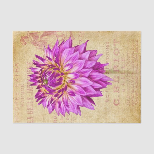 Large Flower Tissue Paper Decoupage Art Purple (Front)