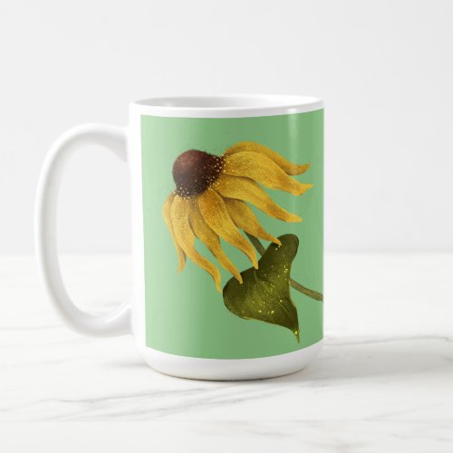 large flower with yellow petals and pollen coffee mug
