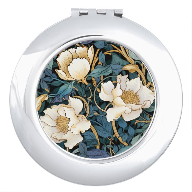 Large Flowers William Morris Inspired   Compact Mirror (Front)