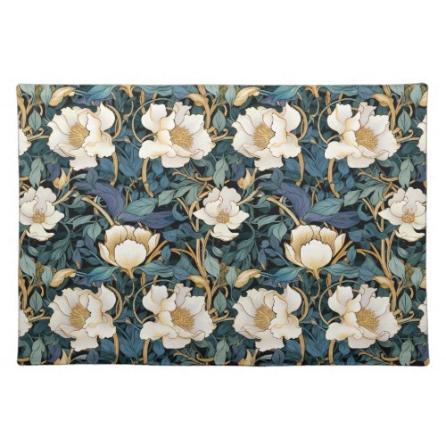 Large Flowers William Morris Inspired Laminated   Cloth Placemat