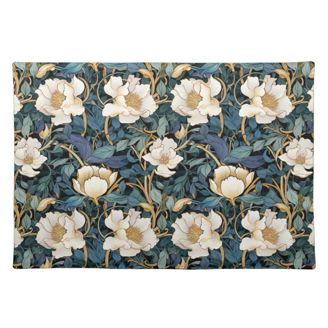 Large Flowers William Morris Inspired Laminated   Cloth Placemat (Front)
