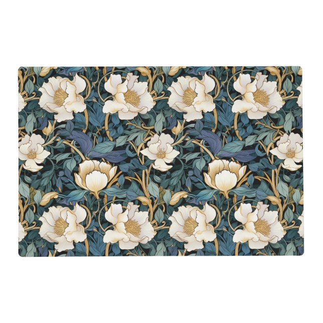Large Flowers William Morris Inspired Laminated   Placemat (Front)