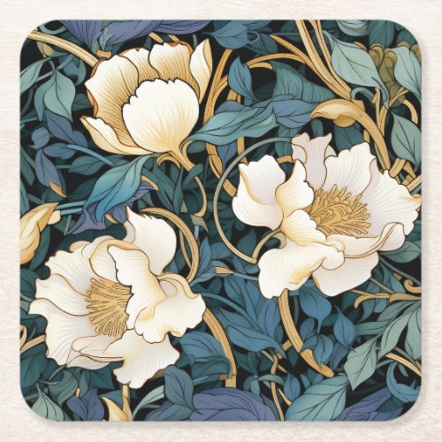 Large Flowers William Morris Inspired  Square Paper Coaster