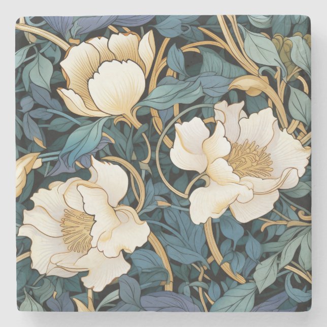 Large Flowers William Morris Inspired  Stone Coaster (Front)