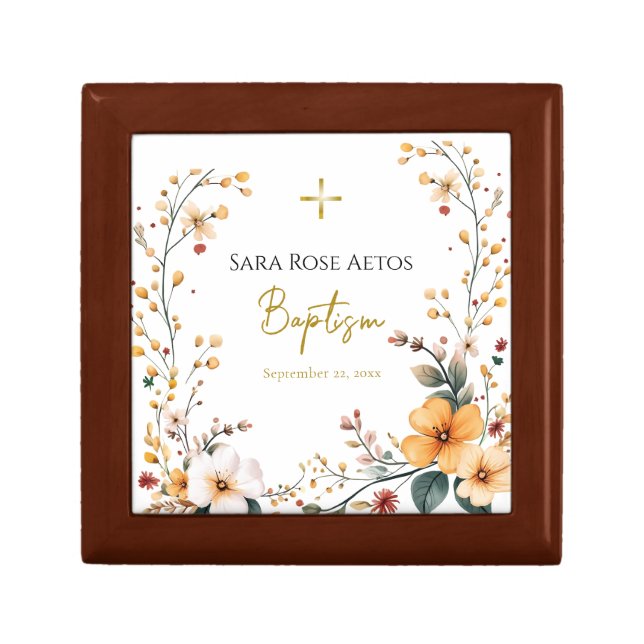 Large Flowers with Vines of Buds Baptism Keepsake  Gift Box (Front)
