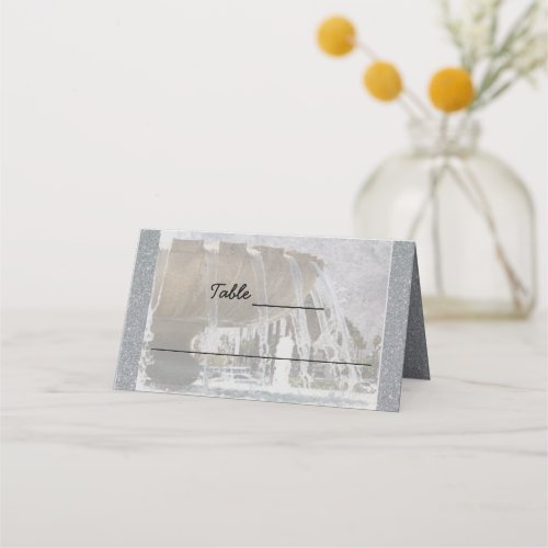 Large Flowing Water Fountain with silver boarder Place Card