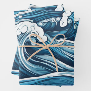 Large Foamy Blue Ocean, Sea Waves Abstract Wrapping Paper Sheets