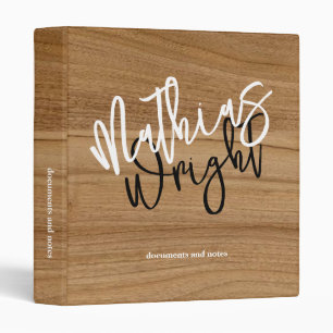 Large Font Script Name Wood Rustic 3 Ring Binder