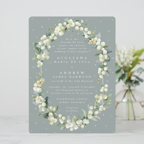 Large Formal Seafoam SnowberryEucalyptus Wedding Invitation