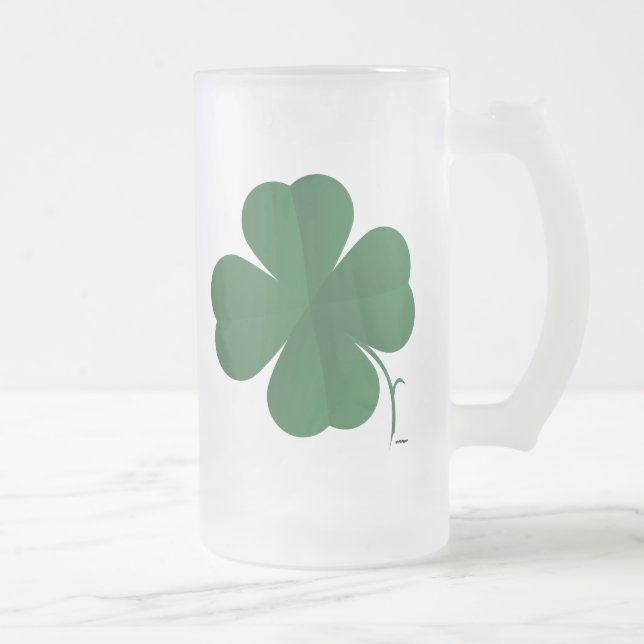 Large Four Leaf Clover Frosted Glass Beer Mug (Right)
