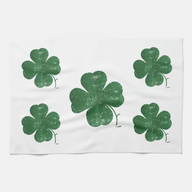 Large Four Leaf Clover - vintage style Kitchen Towel (Horizontal)