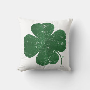 Large Four Leaf Clover - vintage style Throw Pillow