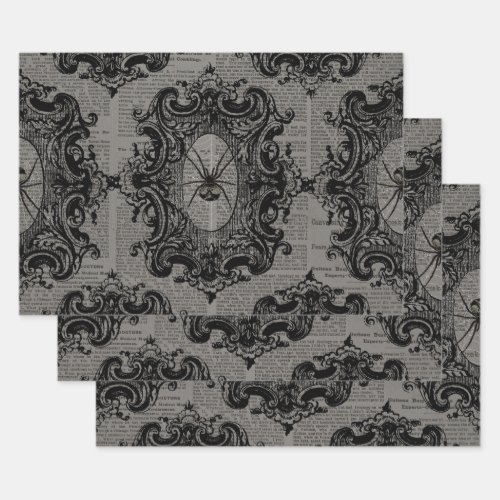 Large Framed Spider on Dark Grey Wrapping Paper Sheets