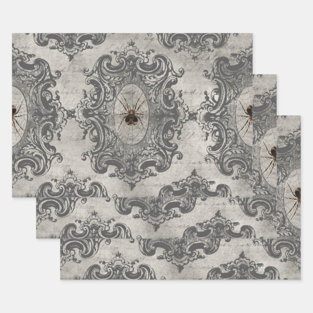 Large Framed Spider on Light Grey Wrapping Paper Sheets (Set)
