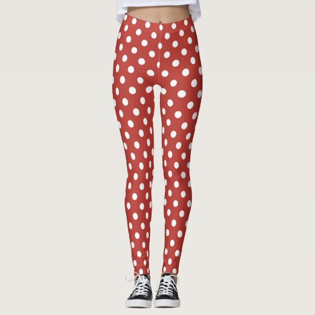Large French Dot on Aurora Red Leggings (Front)