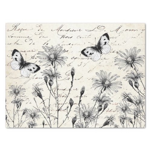 LARGE French Script Wildflower Butterfly Decoupage Tissue Paper