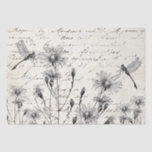 LARGE French Script Wildflower Dragonfly Decoupage Tissue Paper