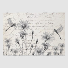 LARGE French Script Wildflower Dragonfly Decoupage