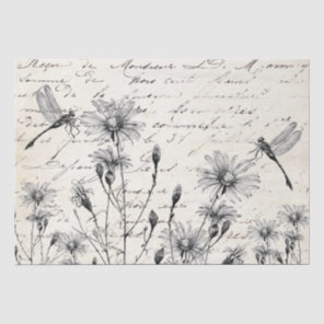 LARGE French Script Wildflower Dragonfly Decoupage Tissue Paper