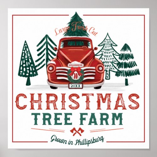 Large Fresh Christmas Tree Farm Vintage Truck Poster
