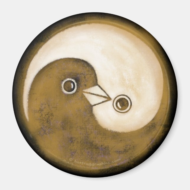 Large Fridge Magnet with gold YinYang peace doves. (Front)