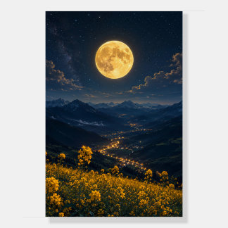 Large Full Moon Mountain Valley Foam Board Art