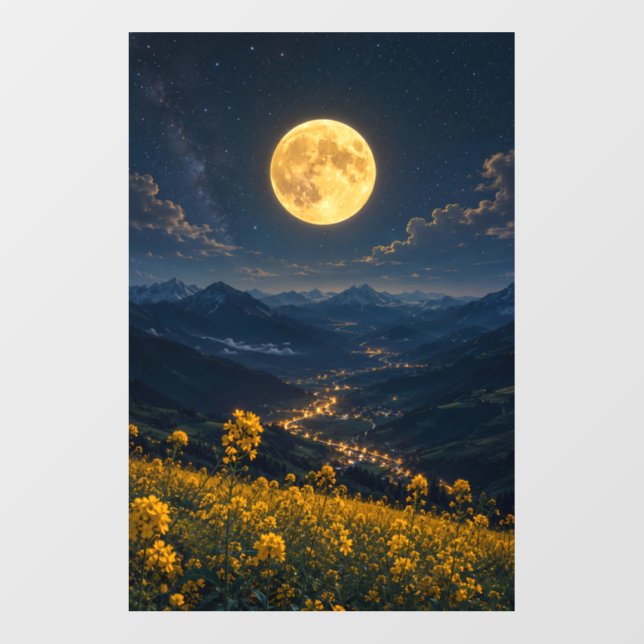 Large Full Moon Mountain Valley Wall Decal (24x36) (Front)