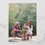 Large Full Photo Typewriter Text Overlay Gold Foil Holiday Card<br><div class="desc">Cute Minimalist Script Typewriter Text Full Photo Gold Foil Holiday Card</div>