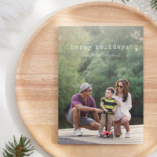 Large Full Photo with Typewriter Text Overlay Holiday Card