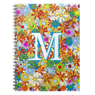 Large Funky Monogram Floral Pattern Bright Colors Notebook