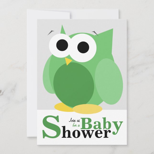 Large Funny Green Owl Baby Shower Invitations (Front)