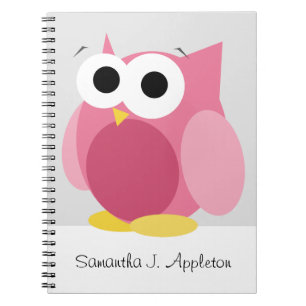 Large Funny Pink Owl 6.5" x 8.75" Spiral Notebook