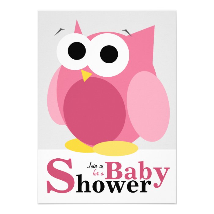 Large Funny Pink Owl Baby Shower Invitations