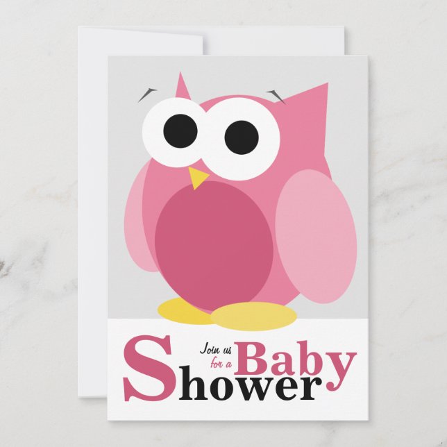 Large Funny Pink Owl Baby Shower Invitations (Front)