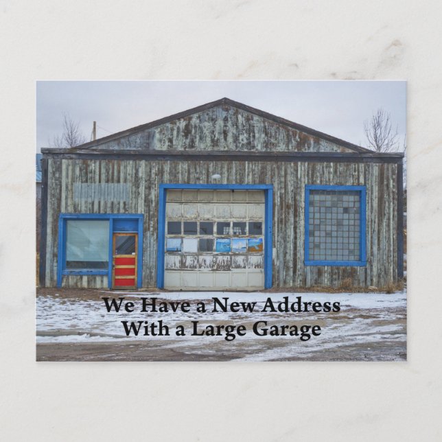 Large Garage - Funny Change of Address Announcement Postcard (Front)