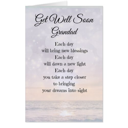 Large Get Well Soon Grandad Poem Art design Card