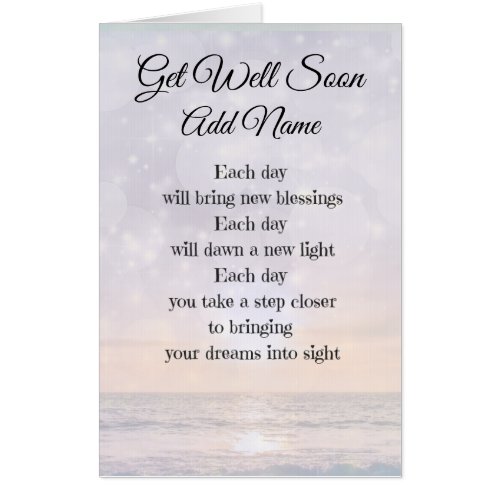 Large Get Well Soon personalised Poem Art design Card