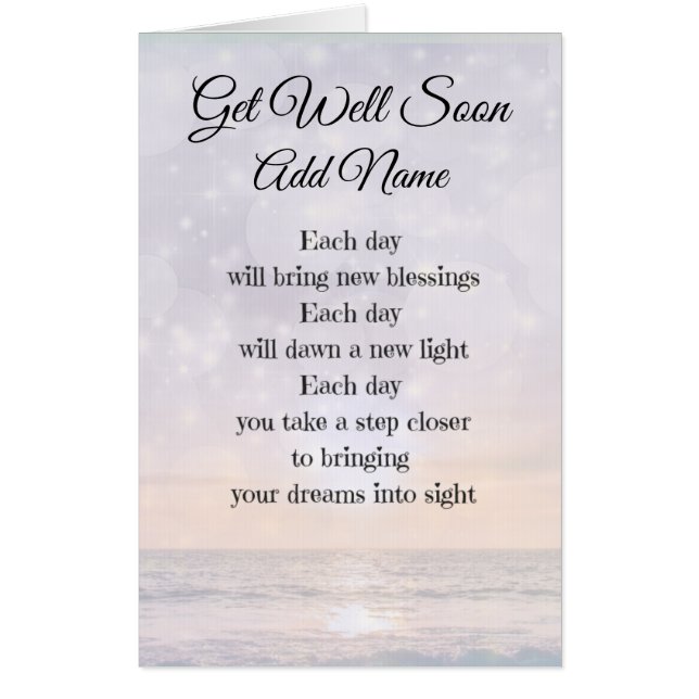 Large Get Well Soon personalised Poem Art design Card (Front)