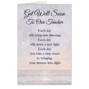 Large Get Well Soon Teacher Poem Art design Card