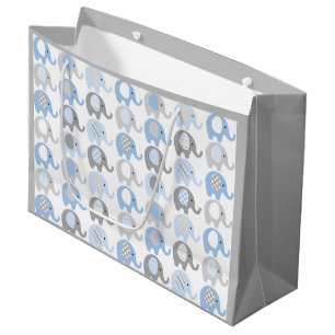 Large Gift Bag - Blue & Grey Elephants