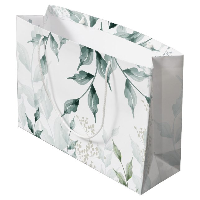 Large Gift Bag | Grayed Jade Green Botanical (Back Angled)