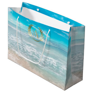 Large Gift Bag | Modern Monogram Geometric Beach