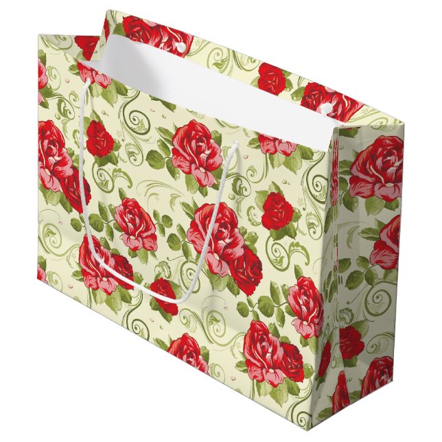 Large Gift Bag-Red Roses Print Bag (Front Angled)