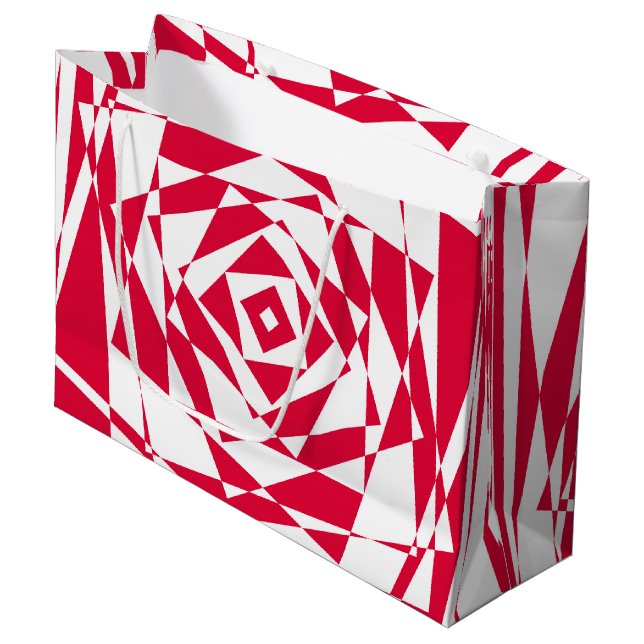 Large Gift Bag – White & Red Abstract Optical  (Front Angled)