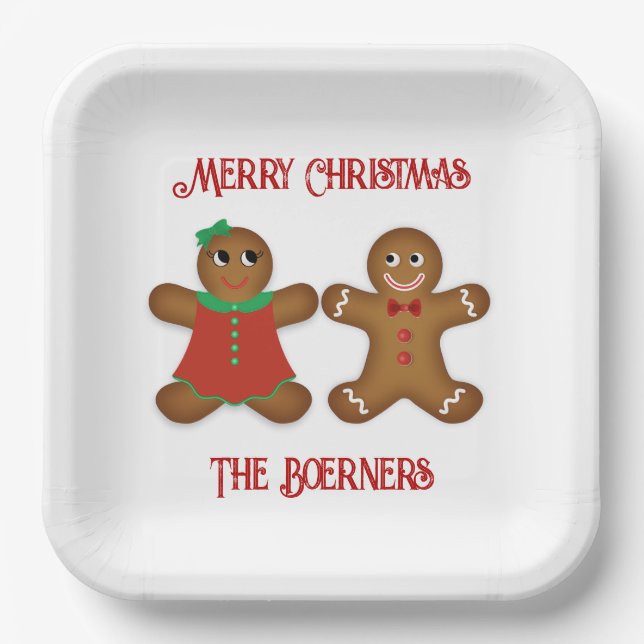 Large Gingerbread Couple Cookies Christmas Paper Plates (Front)