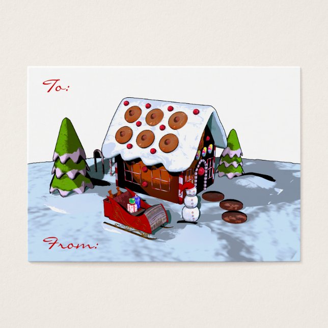 Large Gingerbread house Christmas Gift Tag (Front)