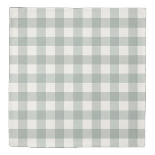 Large gingham checks plaid light sage green duvet cover