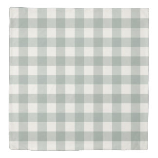 Large gingham checks plaid light sage green duvet cover