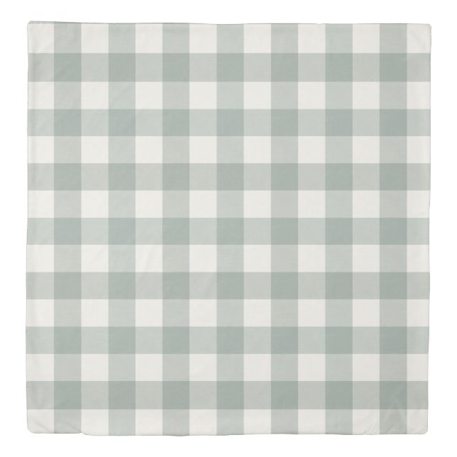Large gingham checks plaid light sage green duvet cover (Front)